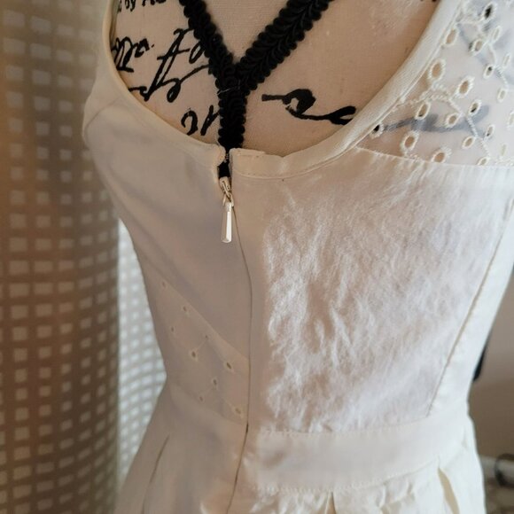 American Eagle Outfitters Ivory Color Skater Dress with Chiffon Eyelet - Picture 4 of 13